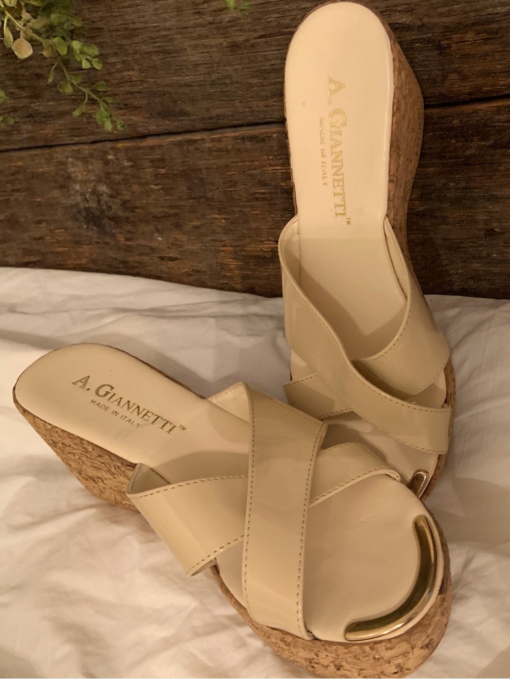 A. Giannetti Wedge Platform Shoes Cream Italy 6.5 women’s